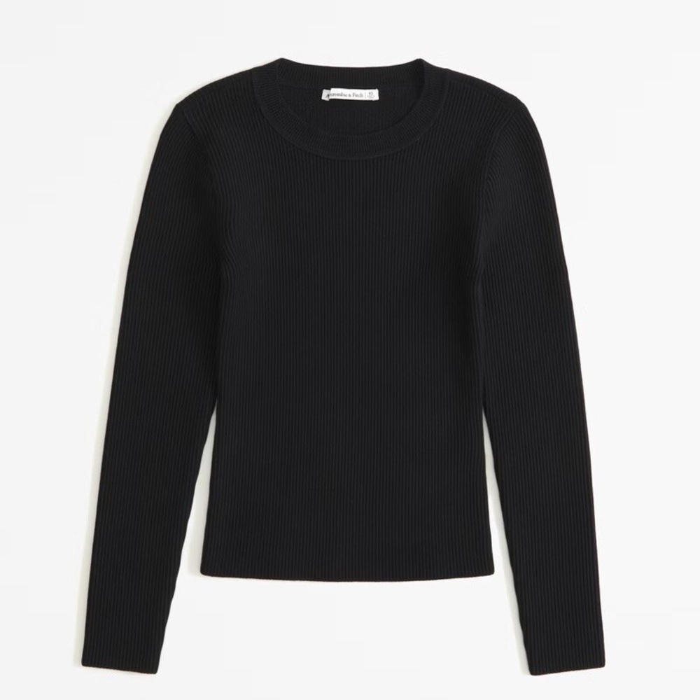 NWT Abercrombie Long-Sleeve Ottoman Crew Top size XL black ribbed